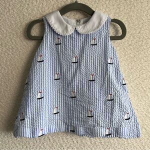 Classic Prep Infant Girl‎ Seersucker Sailboats Peter Pan Dress Size 9-12 Months
